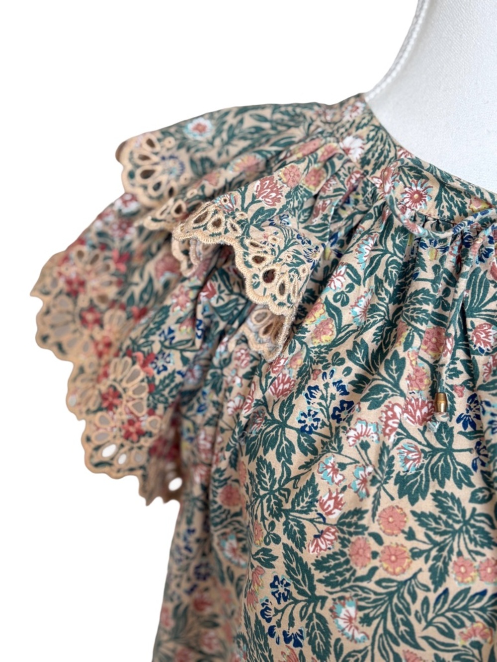 Ulla Johnson Floral Lace Trim Blouse Size 8 Boho Romantic Cottagecore Top - Picture 3 of 7